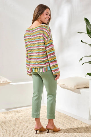 Tribal Crochet Bell Sleeve Sweater With Tassels - Bray and Em Boutique
