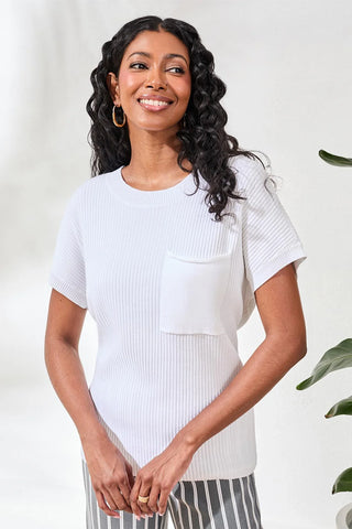 TRIBAL Ribbed Dolman Pocket Top

A polished everyday essential with effortless ease. This ribbed knit top features a flattering dolman sleeve, classic round neckline, and a front chest pocket for a clean, elevated finish. The soft ribbed texture adds subtle structure, making it perfect for workdays, weekends, or easy layering.

Details:

Ribbed knit texture

Round neckline

Dolman short sleeves

Front chest pocket

Clean, versatile silhouette

Fabric:

60% Cotton / Coton

40% Viscose / Viscose
