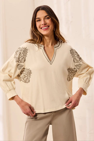TRIBAL Notch Neck Knit Top
