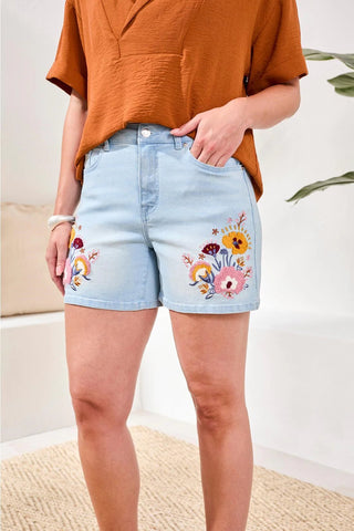 TRIBAL Embroidered Denim Shorts - Bray and Em Boutique