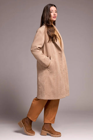 TRIBAL Herringbone Button Front Loose Fit Overcoat - Bray and Em Boutique