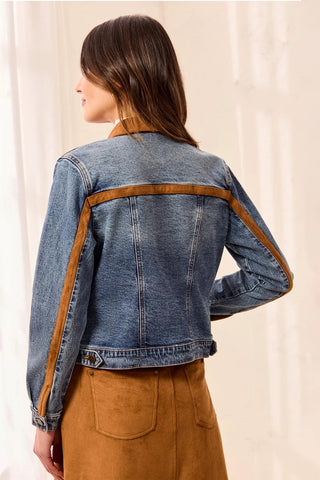 TRIBAL: Denim Suede Trim Jacket