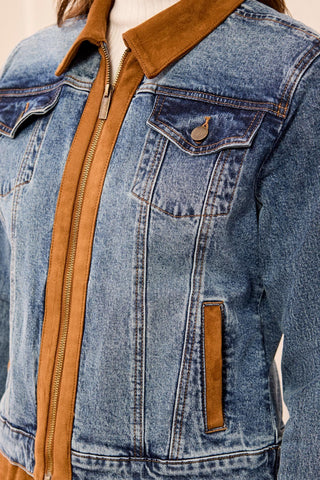 TRIBAL: Denim Suede Trim Jacket