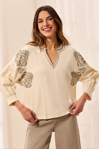 TRIBAL Notch Neck Knit Top - Bray and Em Boutique