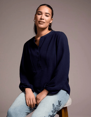 TRIBAL Polished Look Mandarin Collar Blouse - Bray and Em Boutique