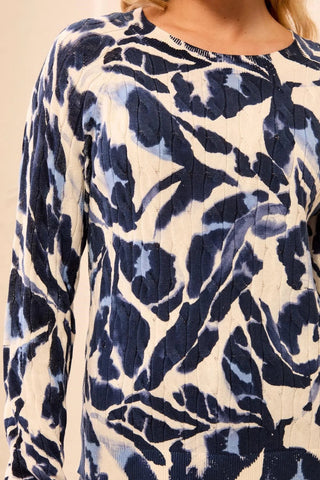 TRIBAL: Printed Cable Cotton Crew Neck Sweater - Bray and Em Boutique