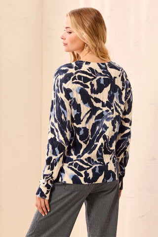 TRIBAL: Printed Cable Cotton Crew Neck Sweater