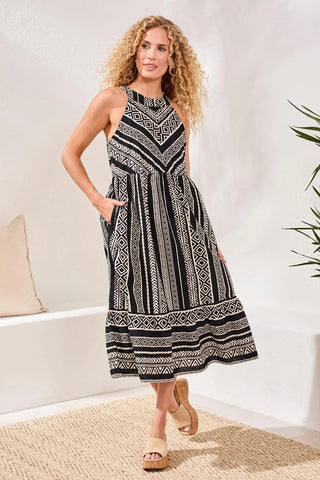 TRIBAL Linen Halter Maxi Dress