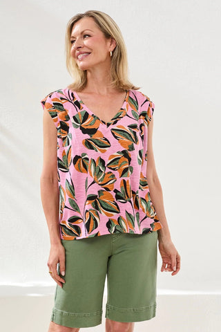 Tribal Printed V - Neck Cap Sleeve Top - Bray and Em Boutique
