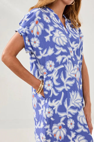 TRIBAL: Ruffle-Sleeve Notch Neck Shift Dress - Bray and Em Boutique
