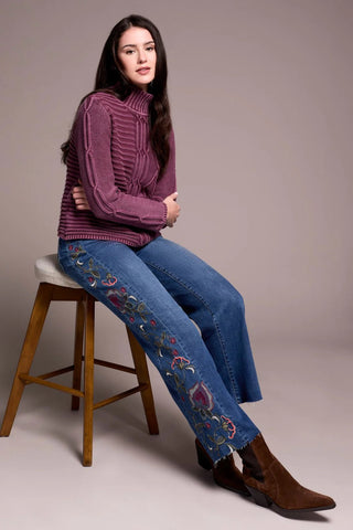 TRIBAL Simple Love HR Embroidered Wide Leg Jeans - Bray and Em Boutique