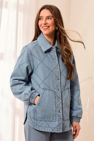 TRIBAL: Quilted Snap Front Soft Denim Jacket