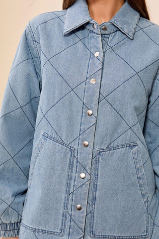 TRIBAL: Quilted Snap Front Soft Denim Jacket