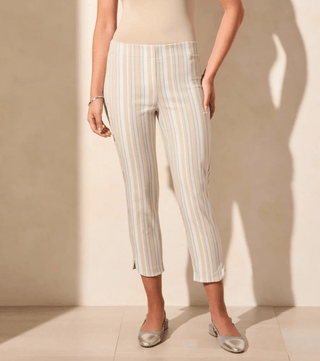 TRIBAL Striped Pull - On Rounded Side Slit Capris - Bray and Em Boutique