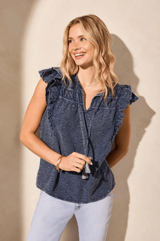 TRIBAL Swiss Dot Tassel - Tie Popover Blouse - Bray and Em Boutique