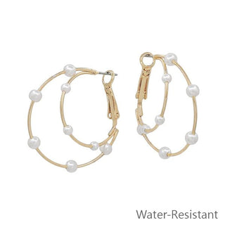Two Layer with Pearl Accent Hoop Earrings - Bray and Em Boutique