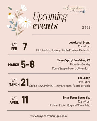 Upcoming Events 2026 - Bray and Em Boutique
