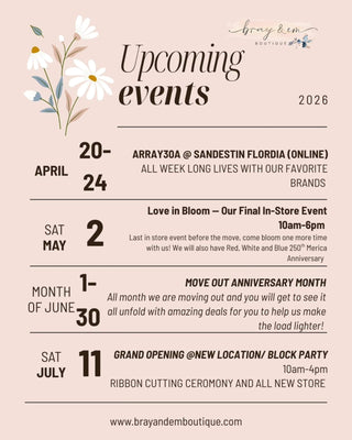 Upcoming Events 2026 - Bray and Em Boutique