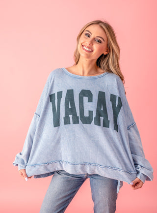 Vacay Print Washed Sweatshirt - Bray and Em Boutique