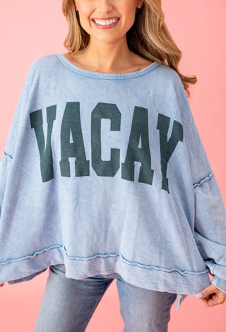 Vacay Print Washed Sweatshirt - Bray and Em Boutique