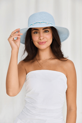 Viola Straw Sun Hat With Bead Trim - Bray and Em Boutique