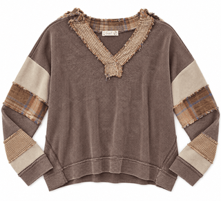 Washed Patchwork Thermal Top - Bray and Em Boutique