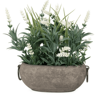 White Floral Arrangement In Stone - Like Pot - Bray and Em Boutique