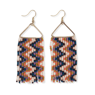Whitney Chevron & Diagonal Stripe Beaded Fringe Earrings - Bray and Em Boutique