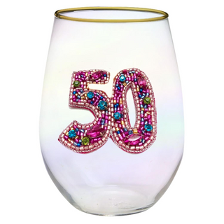 Birthday Number Rhinestone Stemless Wine Glasses
