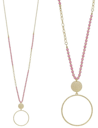 Wood and Gold Beaded Necklace with Circle Charm - Bray and Em Boutique