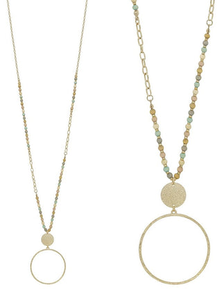 Wood and Gold Beaded Necklace with Circle Charm - Bray and Em Boutique