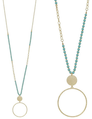 Wood and Gold Beaded Necklace with Circle Charm - Bray and Em Boutique