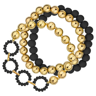 Wood and Gold Beaded Stretch Bracelet - Bray and Em Boutique