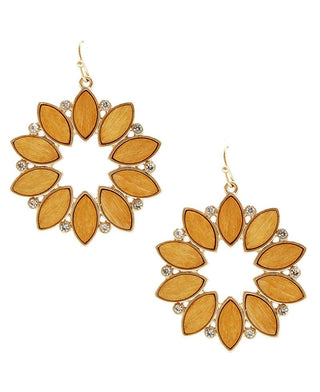 Wood and Rhinestone Flower Pattern Earring - Bray and Em Boutique