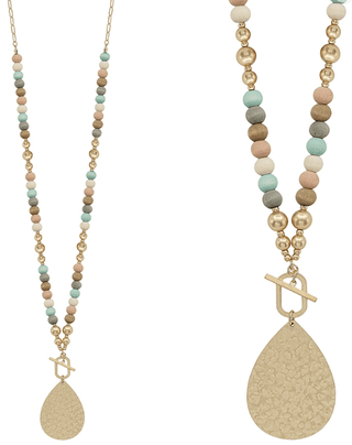 Wood Beaded Gold Teardrop Necklace - Bray and Em Boutique