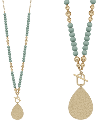 Wood Beaded Gold Teardrop Necklace - Bray and Em Boutique