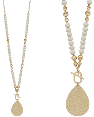 Wood Beaded Gold Teardrop Necklace - Bray and Em Boutique