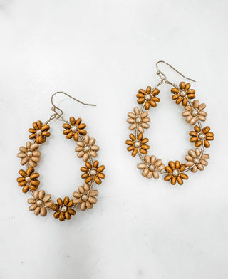 Wood Color Flower Teardrop Earrings - Bray and Em Boutique