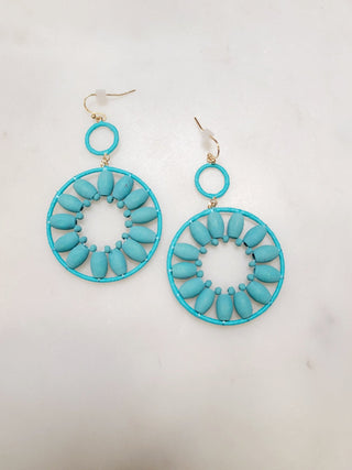 Wood Flower Drop Hoop Earrings - Bray and Em Boutique