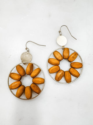 Wooden Bead Flower Dangle Earrings - Bray and Em Boutique