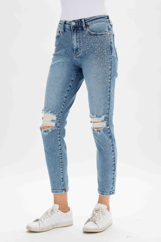 JB Rhinestone Embellished Destroy Slim