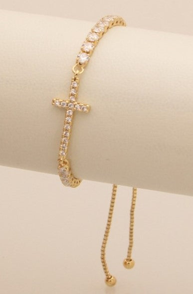 Cubic Zirconia Cross Adjustable Bracelet