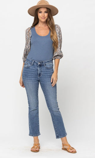 Judy Blue Mid Rise Demi Crop Bootcut