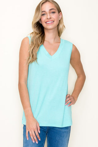 Poolside Pretty Sleeveless Ribbed V Neck