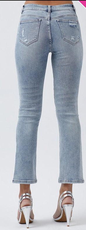 Risen Mid Rise Distressed Straight Jeans