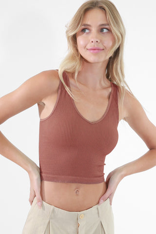 V Neck Ribbed Crop Top