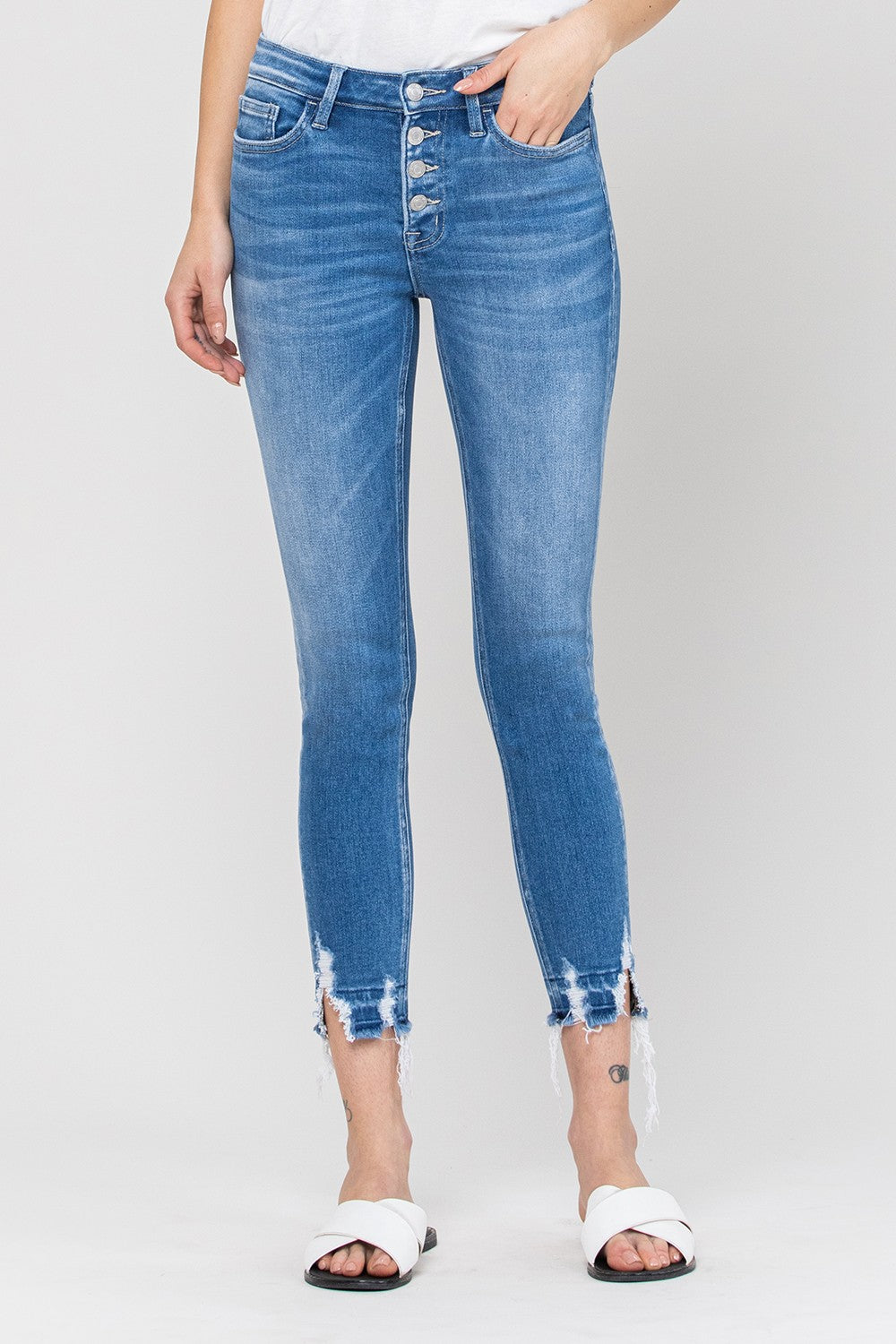Vervet Mid Rise Crop Skinny Exposed Button Fly