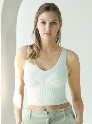 V Neck Ribbed Crop Top