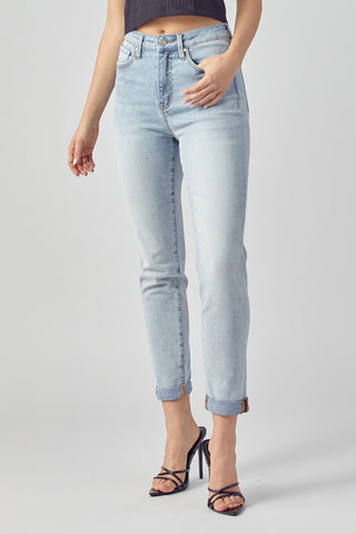 Risen High Rise Rolled Up Girlfriend Jeans