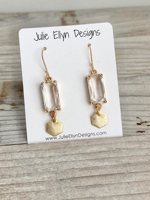 Crystal and Gold Hexagon Earrings
